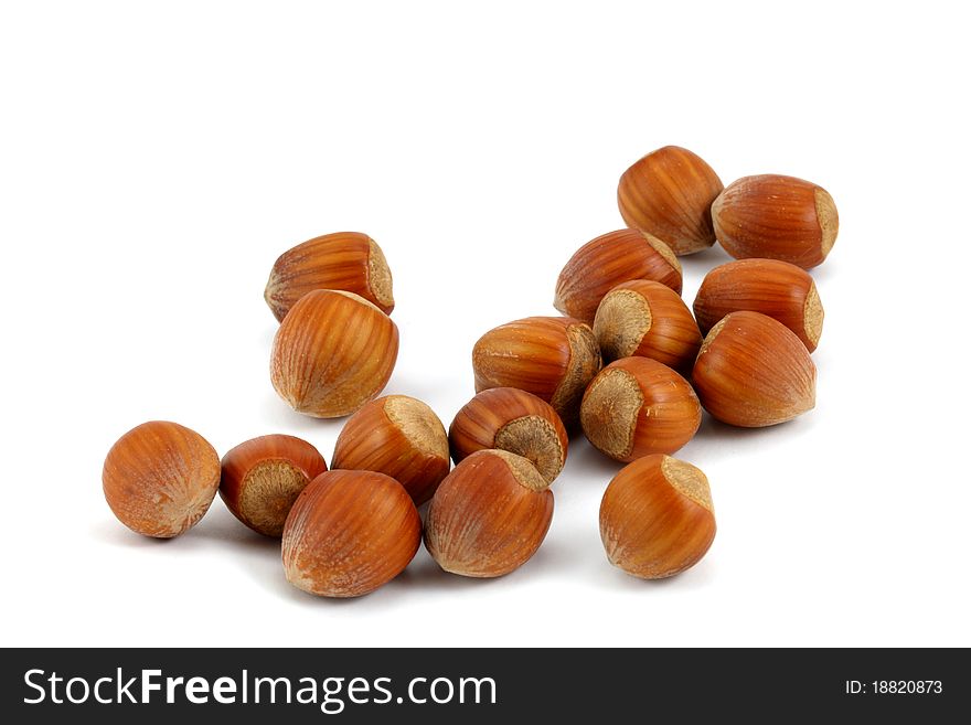 Hazelnuts on a white background isolated