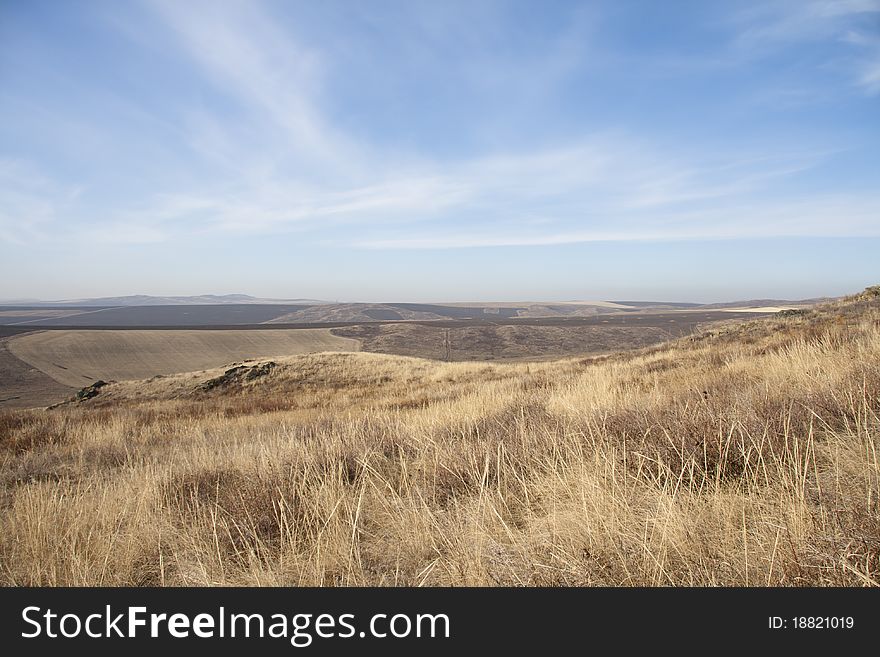 Tranquil autumn landscape. Steppe Kazakhstan.