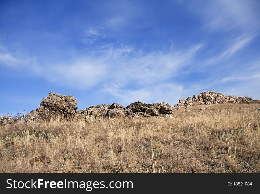 Tranquil autumn landscape. Steppe Kazakhstan.