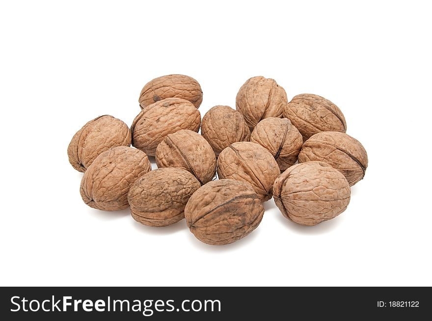 Group of walnuts on a white background