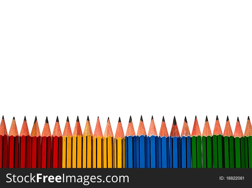 Pencils Red Yellow Blue and Green on White Background. Pencils Red Yellow Blue and Green on White Background