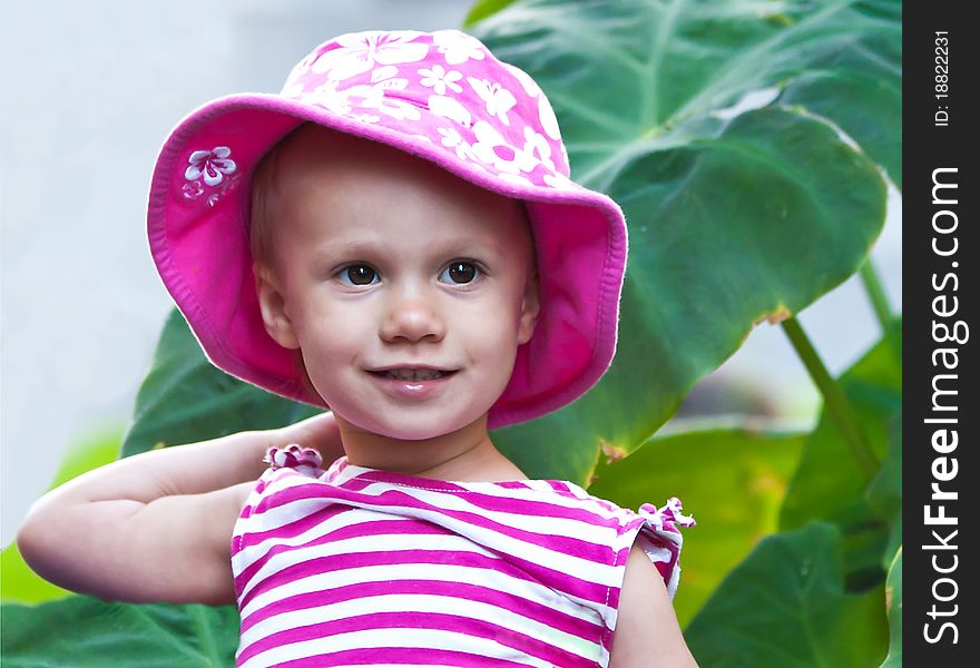 Beautiful young girl in summer hat. Beautiful young girl in summer hat