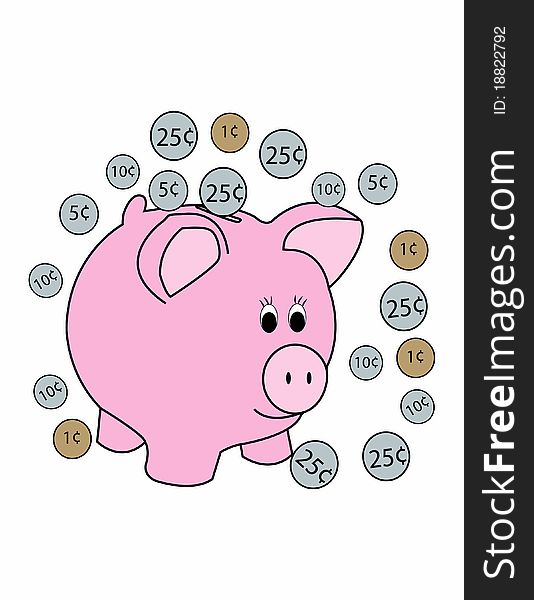 Piggy Bank with coins illustration