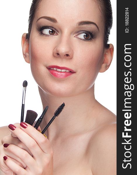 Beauty portrait with make-up tools