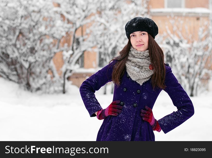 Attractive brunette young woman in winter