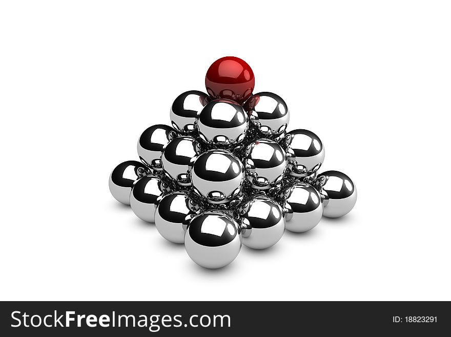 Pyramid of spheres and one red sphere