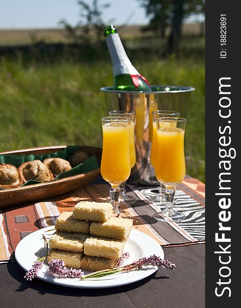 Drinks and Snacks offered in the African bush. Drinks and Snacks offered in the African bush