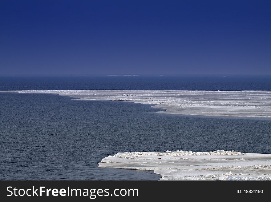 Floating ice in the sea.