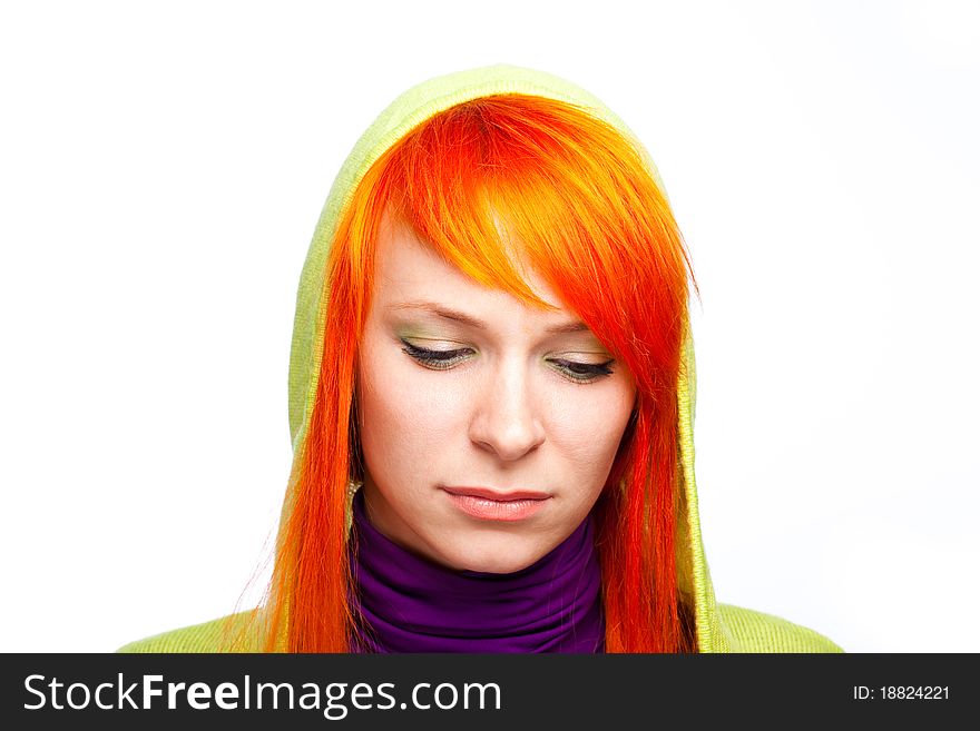 Happy smiling red hair woman with healthy teeth