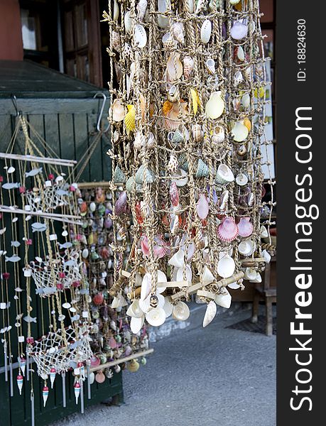 Net decorated with colored shells