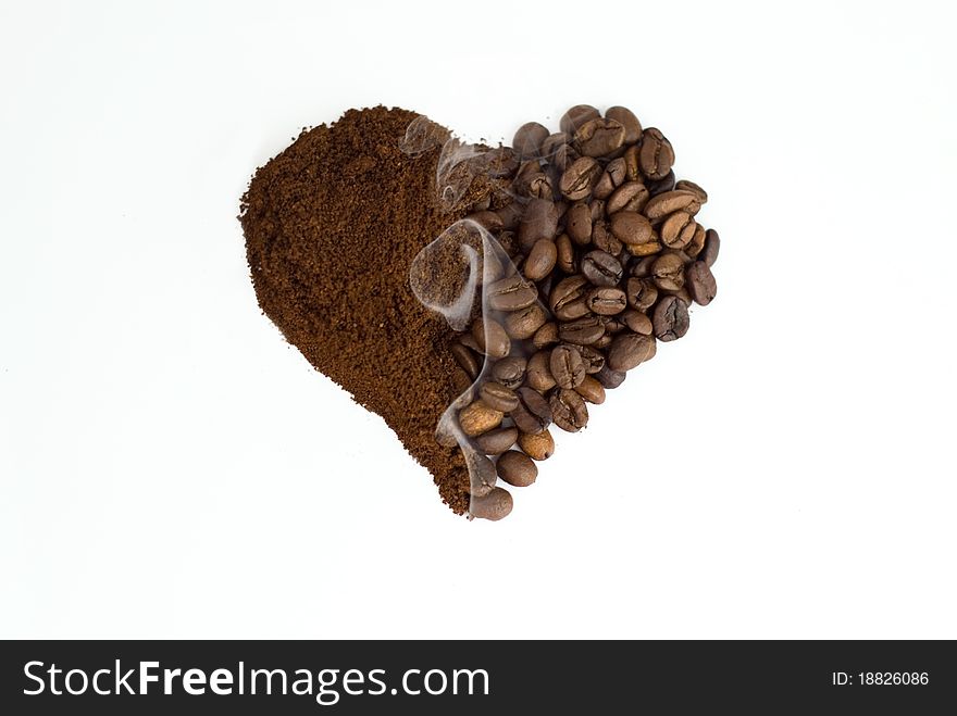 Coffee In A Heart-shaped, With One Side Ground And