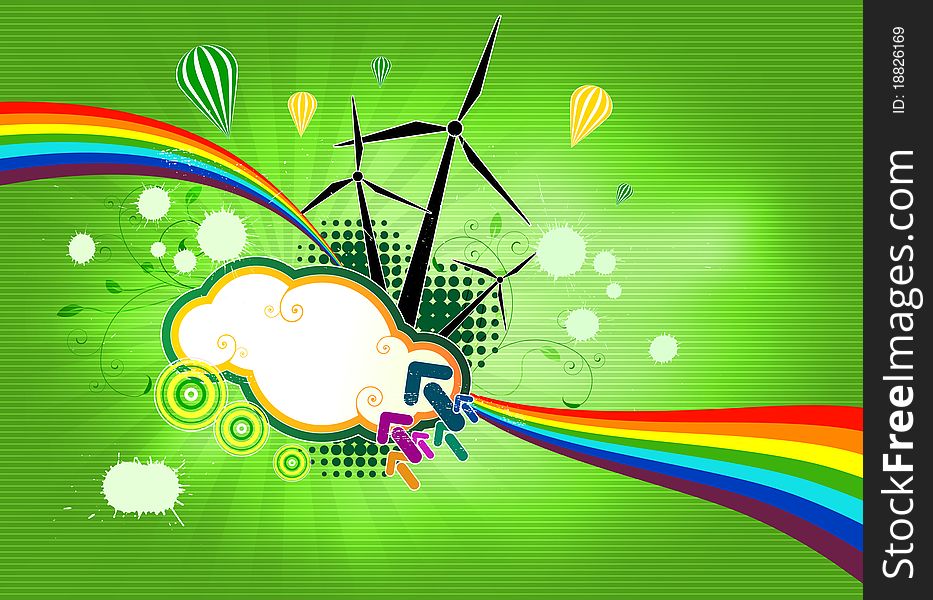 Vector illustration, which depicts a windmill on a green background. Vector illustration, which depicts a windmill on a green background