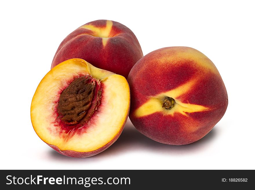 Peaches over white background with shadow
