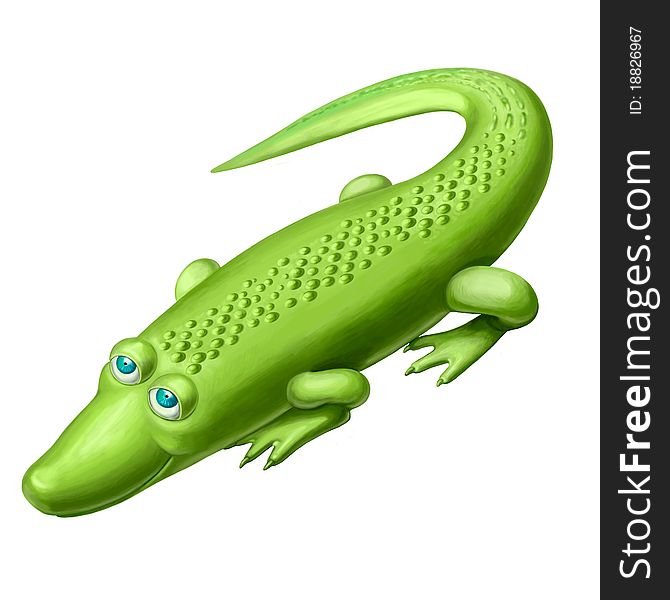 Kind cheerful green crocodile isolated on the white