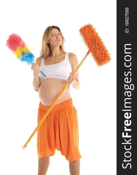 Astonished At The Pregnant Woman With A Mop