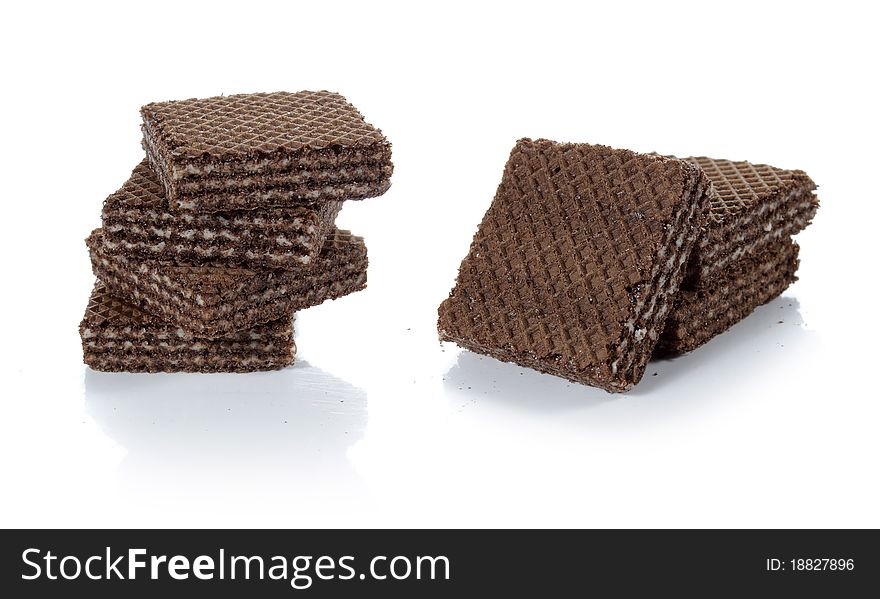 Delicious chocolate wafer isolated on white background