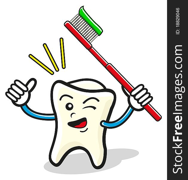 Tooth character show up a brush describe dental health care. Tooth character show up a brush describe dental health care
