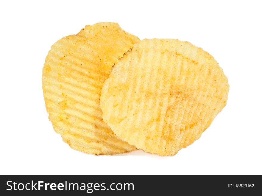 Potato chips on white background