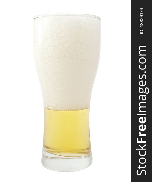 A glass of beer on white background