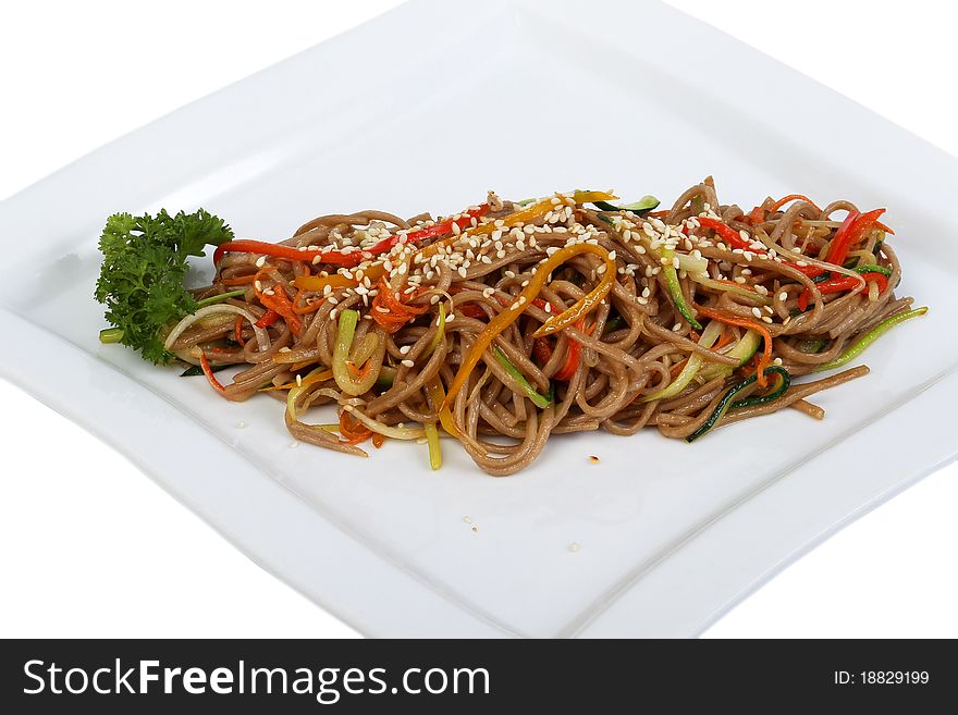 Buckwheat pasta on isolated background