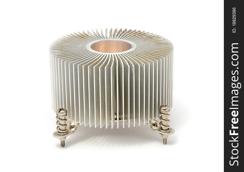 An old computer cooling radiator isolated on a white background