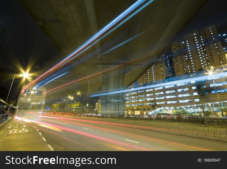 Busy traffic in downtown of Hong Kong, show the bright side of Hong Kong - Pearl of the East.