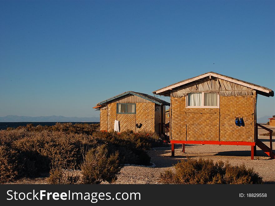 Cabins at sunset