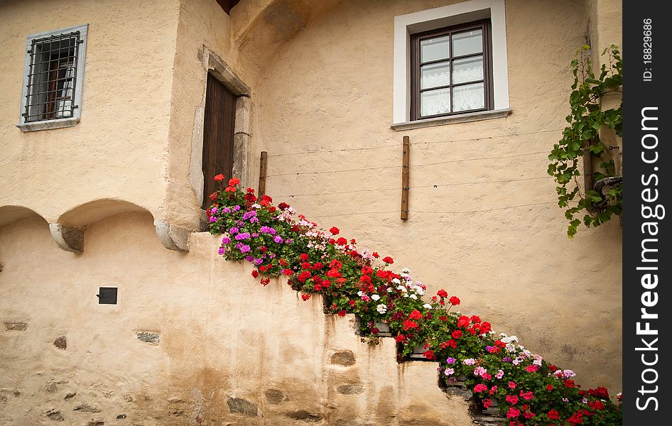 Staircase in mediterranean Style with Flowers, taken in Italy. Staircase in mediterranean Style with Flowers, taken in Italy