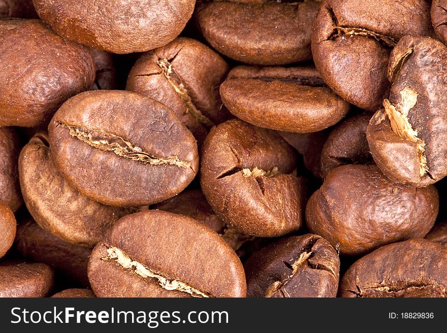 Closeup of brown coffee grains