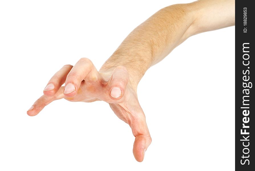 Human hand take over on white white background