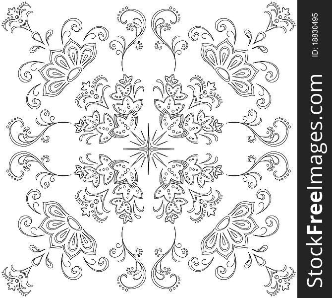 Abstract floral seamless graphic background, monochrome contour. Abstract floral seamless graphic background, monochrome contour