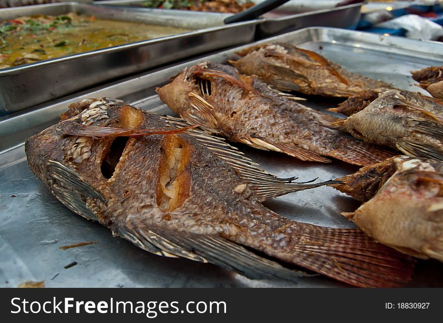 Fried fish in fresh market