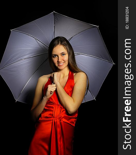 Sexy girl with brown umbrella.