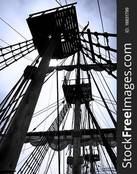 Rigging and Masts of an old sail ship known as a Galleon. Rigging and Masts of an old sail ship known as a Galleon