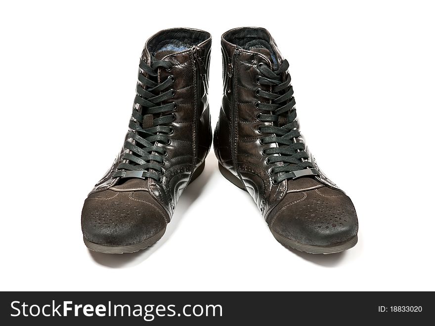 Men's black leather shoes isolated on white background