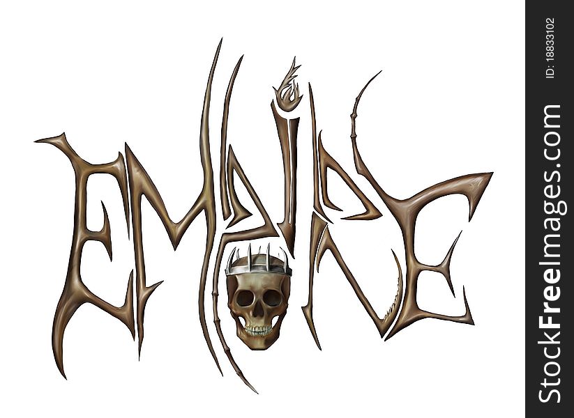 Empire a logo from bones. A skull in a crown. White background.