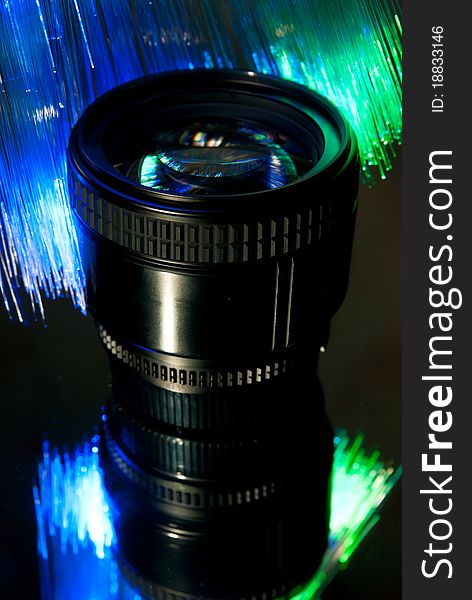 Camera lens with fiber optics background