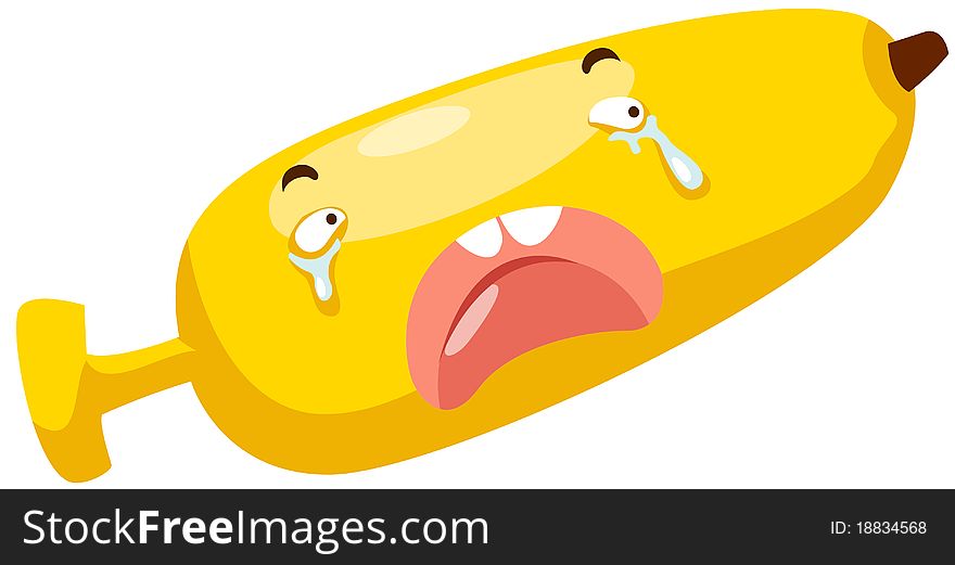 Illustration of isolated banana crying on white background