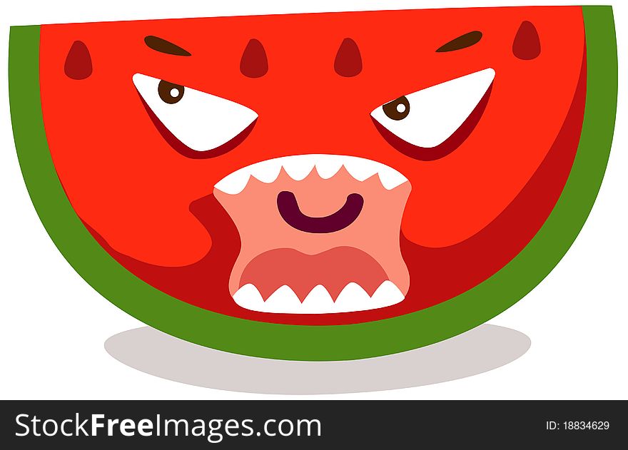 Illustration of isolated watermelon angry on white background