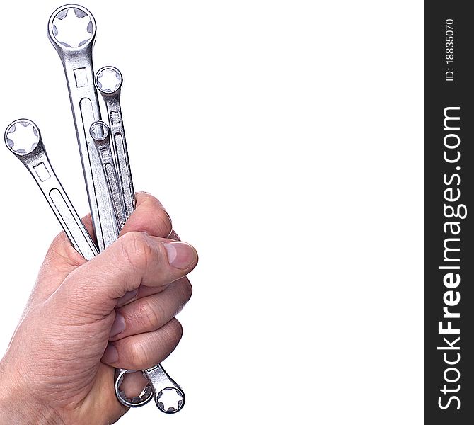 Spanners In A Man S Hand, Isolated