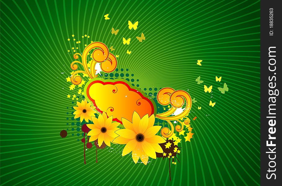 Abstract Illustration With Flowers And Butterflies