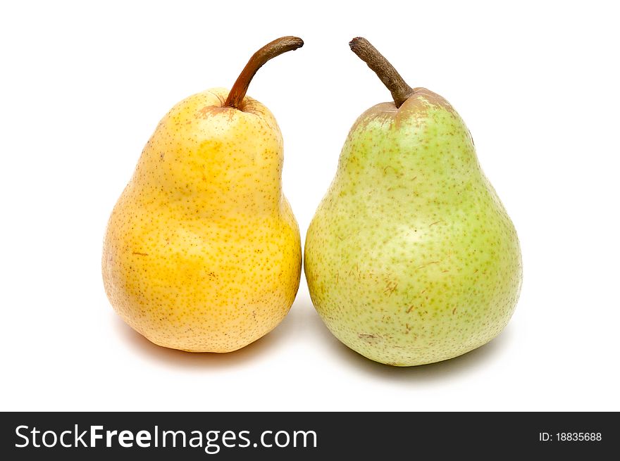 Green and yellow pear isolated on white background