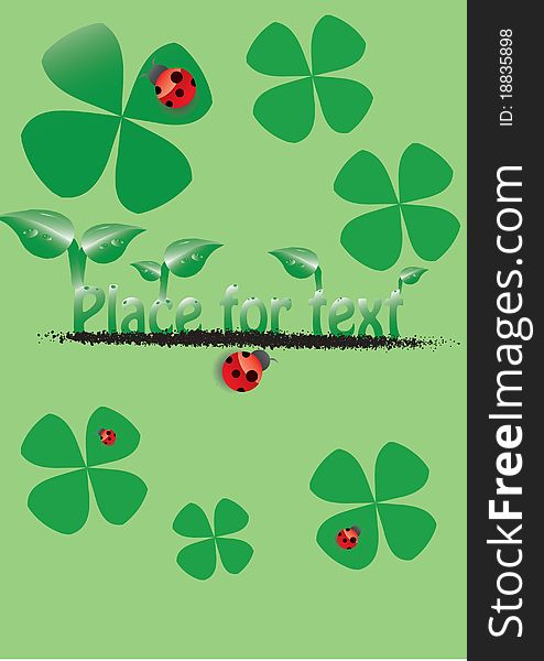 Drawing with leaves of a clover and ladybirds. Drawing with leaves of a clover and ladybirds