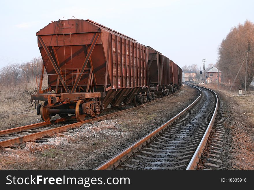 Freight carriages on the ferrous road, freight carriages for transportation of grain,. Freight carriages on the ferrous road, freight carriages for transportation of grain,