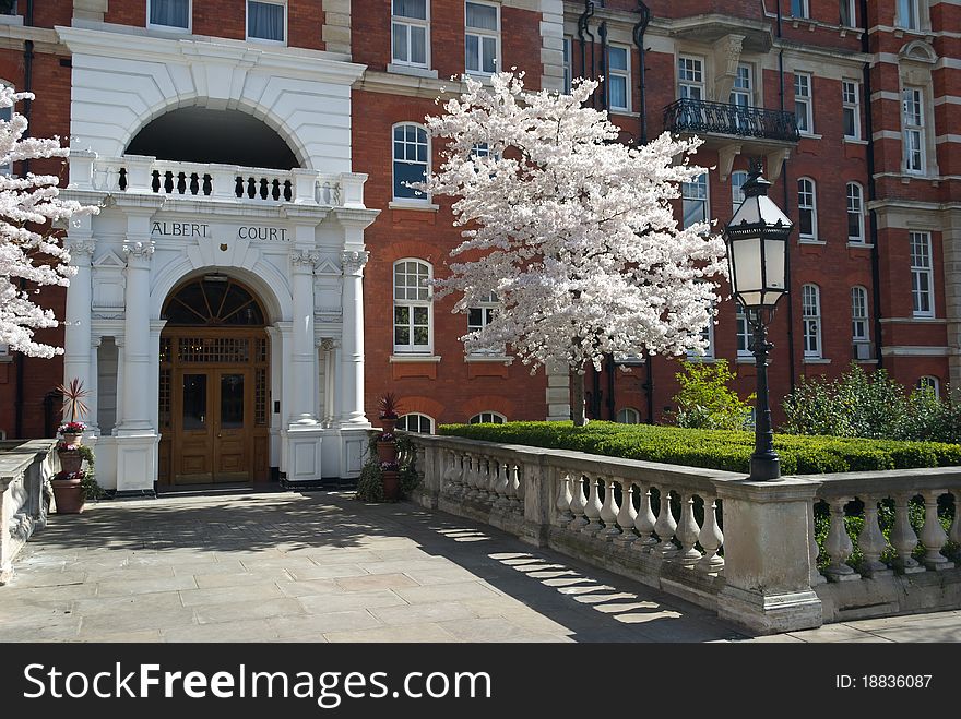 Albert Court entrance located behind the Roal Albert Hall, London, UK.