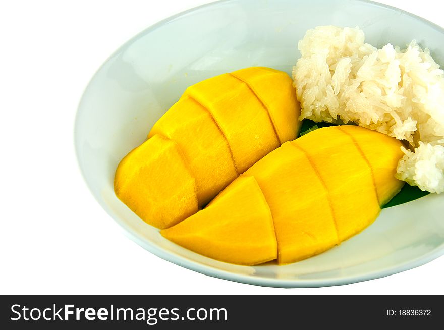 Thai sticky rice eat with mangoes, thai style tropical dessert