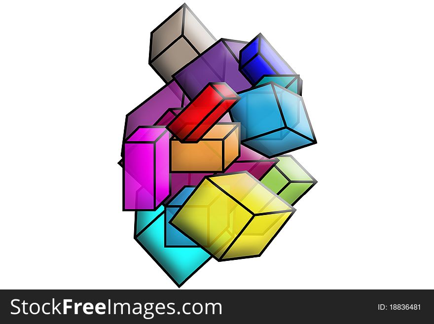 Computr generated multi colored 3d box background. Computr generated multi colored 3d box background