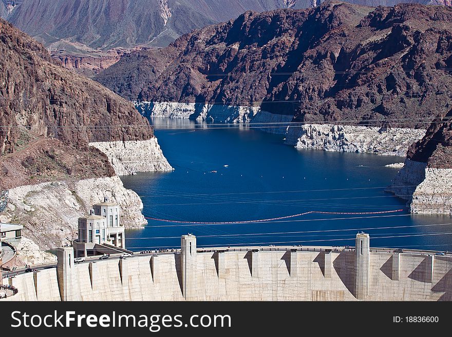 Lake Mead photographed from the Mike O'Callaghan-Pat Tillman Memorial Bridge. Lake Mead photographed from the Mike O'Callaghan-Pat Tillman Memorial Bridge