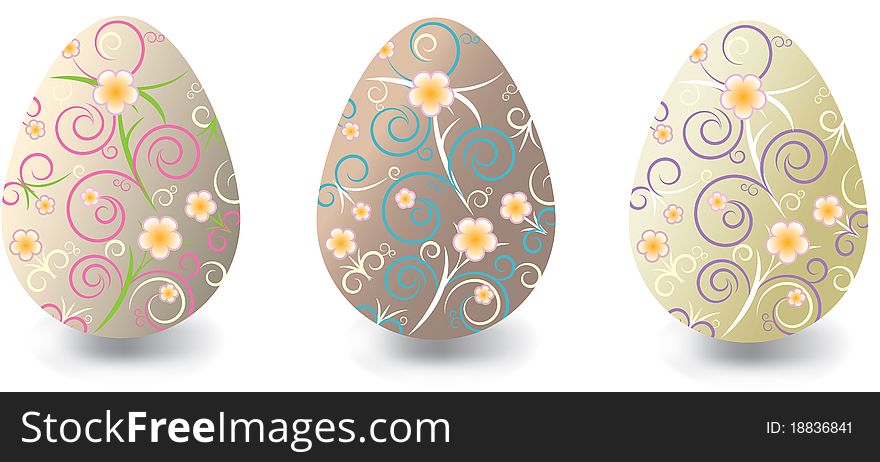 Vector set of beautiful decorative Easter eggs with floral ornaments