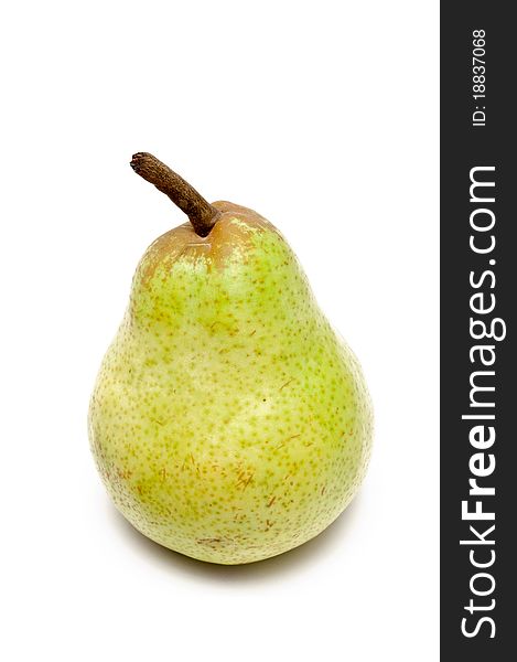 A single green pear with over white background